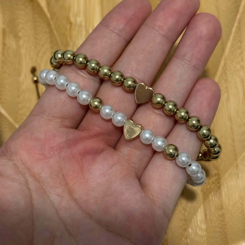 Gold & Faux pearl beaded bracelet (set of 2)